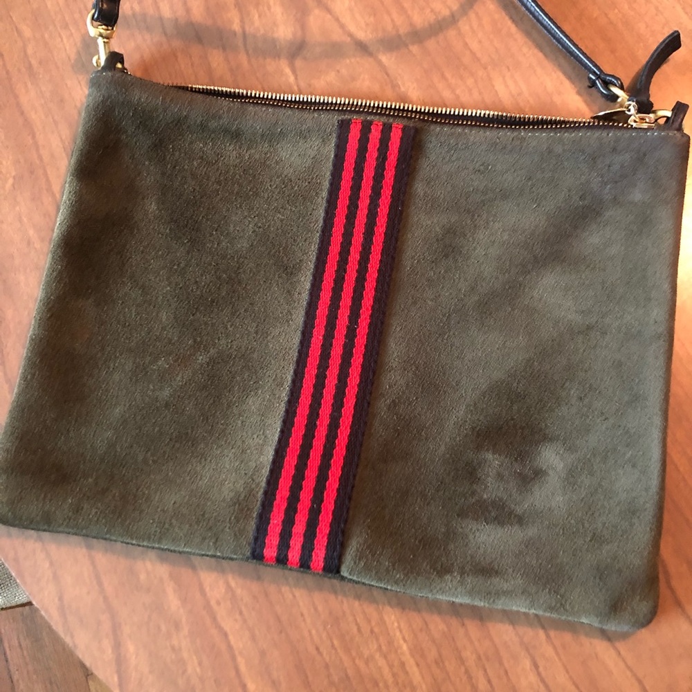 Clare V original suede Brettelle bag - Army green with Red Stripes 🌹